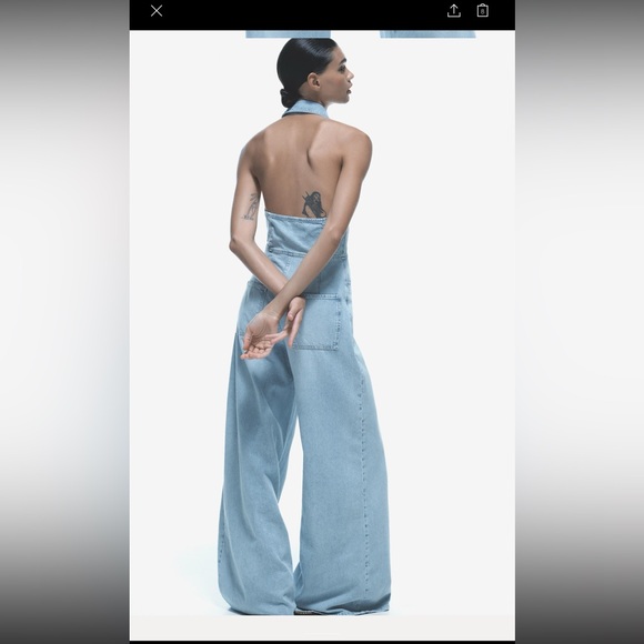 Zara Halter Neck Denim Jumpsuit - Picture 2 of 6